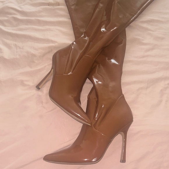 Steve Madden Vava Cognac Over the Knee Boots Patent - Picture 2 of 5